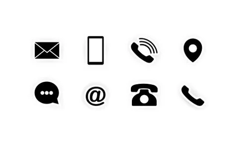 Website and internet contact us. Social media icons. Black sticker, labels Stock Illustration