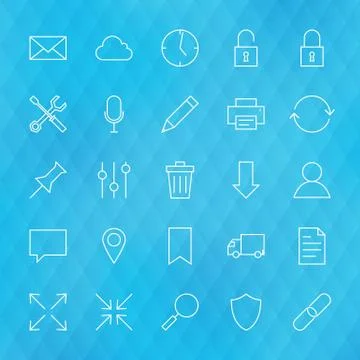 Website and Mobile User Interface Line Icons Set over Polygonal Background Stock Illustration