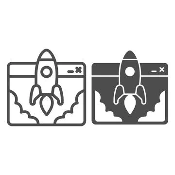 Website and Rocket Launch line and solid icon, startup concept, Site launch sign Stock Illustration
