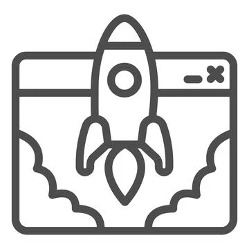 Website and Rocket Launch line icon, startup concept, Site launch sign on white Stock Illustration