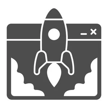 Website and Rocket Launch solid icon, startup concept, Site launch sign on white Stock Illustration