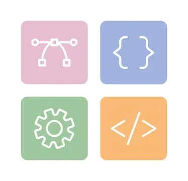 Website, app development buttons linear flat color vector icons set Stockillustratie