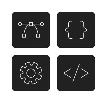 Website, app development buttons monochrome flat vector icons pack Illustrazione stock
