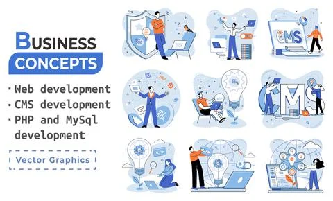 Website architecture concepts. Web development, PHP, MySQL, CMS, interface Stock Illustration