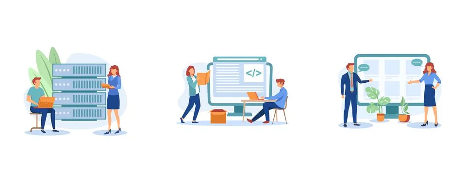 Website architecture. Web development, PHP and MySql, CMS content management Illustrazione stock