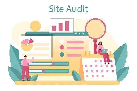 Website audit concept. Web page analysis of website's visibility in search Stock Illustration