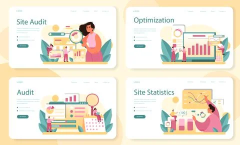 Website audit web banner or landing page set. Web page analysis of website' Stock Illustration