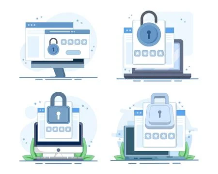 Website authentication set featuring laptop password access Stock-Illustration