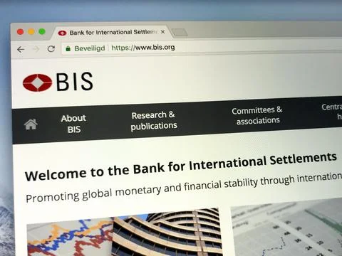 Website of The Bank for International Settlements or BIS Stock Photos