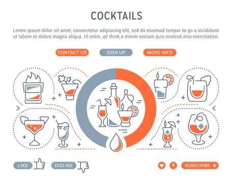Website Banner and Landing Page of Cocktails. Free Stock Illustration