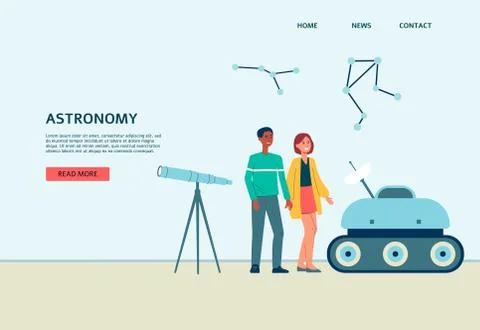 Website banner for astronomy programmes or courses flat vector illustration. Ilustração Stock