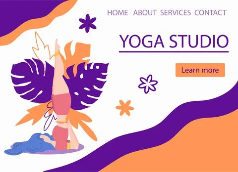 Website banner design for Yoga studio promotion with Learn more button. Yogi  イラスト素材