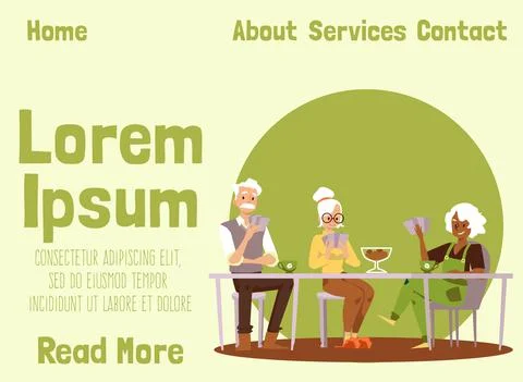 Website banner with elderly people playing cards, flat vector illustration. Stock Illustration