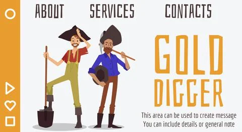 Website banner with gold diggers or prospectors, flat vector illustration. Illustrazione stock