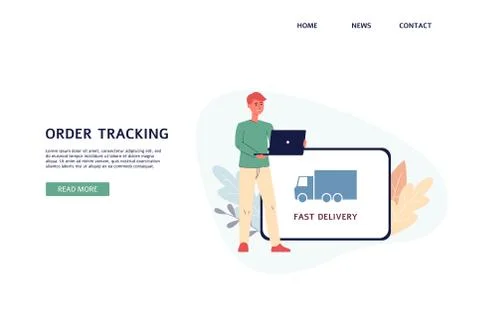 Website banner mockup for parcel tracking services flat vector illustration. Stock Illustration
