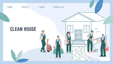 Website banner or presentation web page of cleaning company, flat vector. Stock Illustration