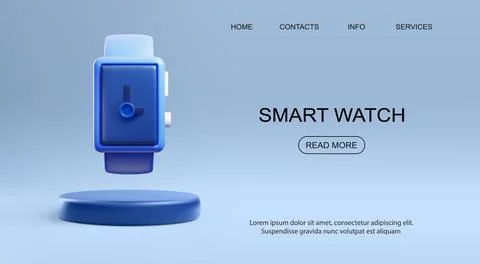 Website banner template about smart watch 3D style, vector illustration Illustrazione stock
