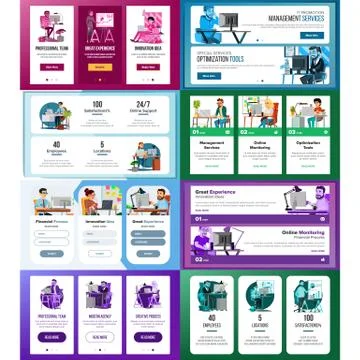 Website Banners Set Vector. Business Technology. Creative Modern Layout. Cartoon Illustrazione stock