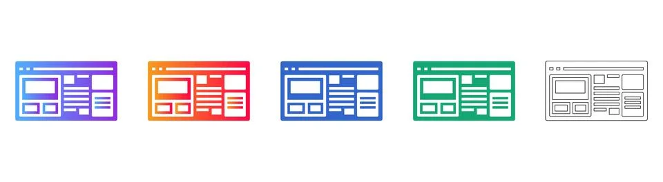 Website Browser Layout Icon Set: Webpage UI/UX Illustration Stock Illustration