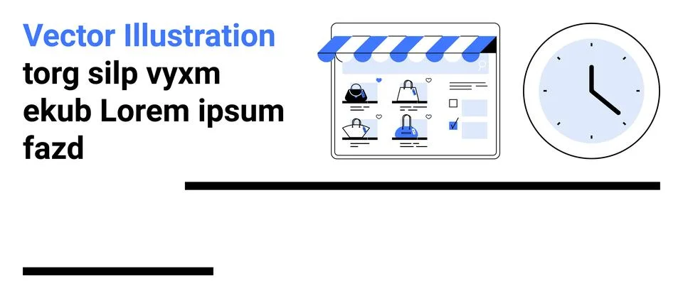 Website browser page with UI elements, user icons, under construction bar, an Illustrazione stock