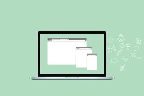 Website browser technology things with laptop 스톡 일러스트