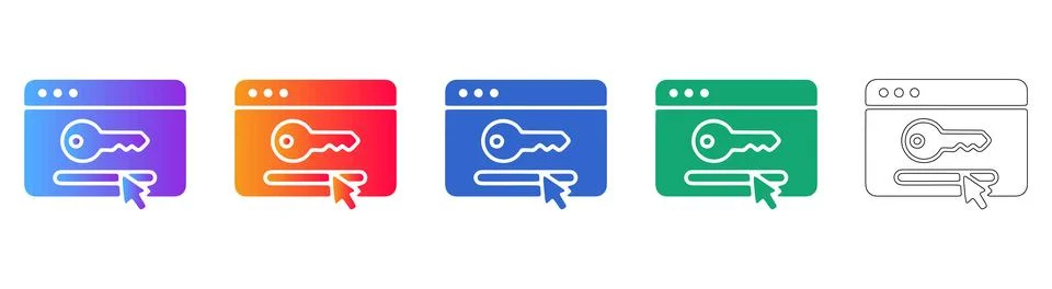 Website browser window with key icon for online access Stock Illustration