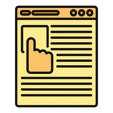 Website browsing with cursor hand clicking interface button Illustrazione stock