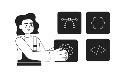 Website builder black and white concept vector spot illustration Stock Illustration