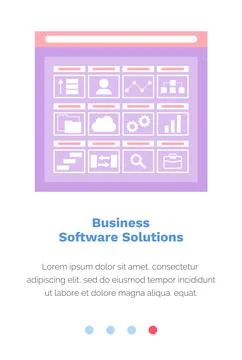 Website with business software solutions. Site landing page template flat vector Stock Illustration