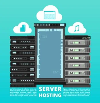 Website cloud hosting, digital data storage and computer server support vector Stock Illustration