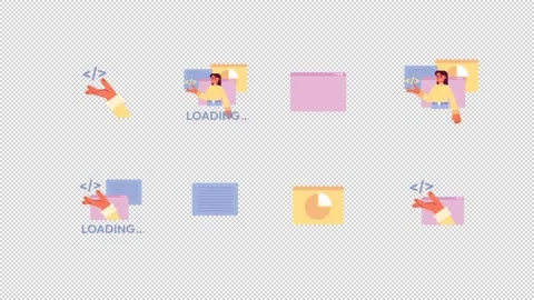 Website coding and interface loading cartoon animation pack Stock Footage 345569865