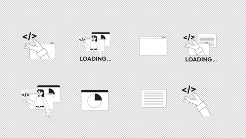 Website coding and interface loading black and white line animation pack Video stock 347072261