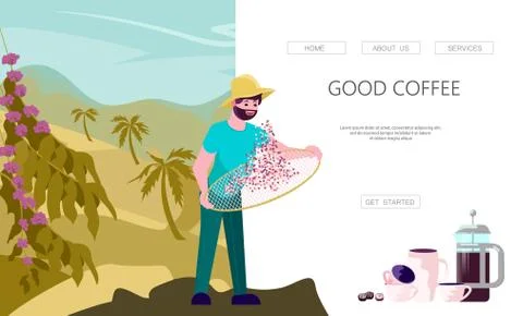 Website with coffee farmer Stock Illustration