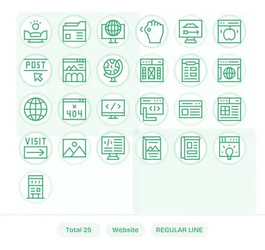 Website Comprehensive Vector Bundle with 25 Pixel Aligned Regular Line 128x.. Stock Illustration