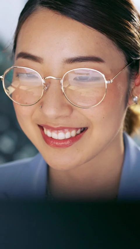 Website, computer and face of woman scroll on cloud computing database for stock Stock Footage 226597331