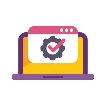 Website configuration is showing a successful update with a gear icon display イラスト素材