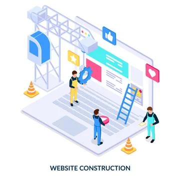 Website construction and development concept. People creating internet page.  Stock Illustration