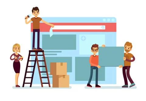 Website construction and webdesign ui building with people team. Web interface Illustrazione stock