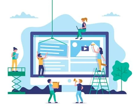 Website construction, web design concept illustration in flat style. People Stock Illustration