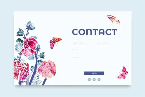 Website contact form template with floral elements 스톡 일러스트
