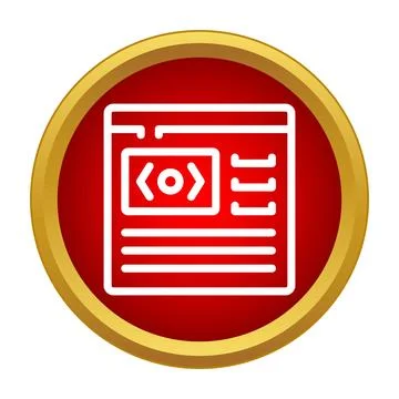 Website content coding screen icon in red circle Stock Illustration