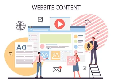 Website content concept set. Idea of digital strategy and content Illustrazione stock