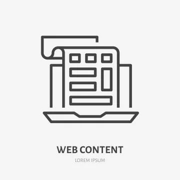 Website content flat line icon. Vector thin sign of blogging. Landing page Stock Illustration