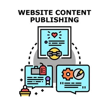 Website content publishing strategy creating digital content Stock Illustration