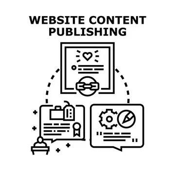 Website content publishing strategy creating digital content Stock Illustration