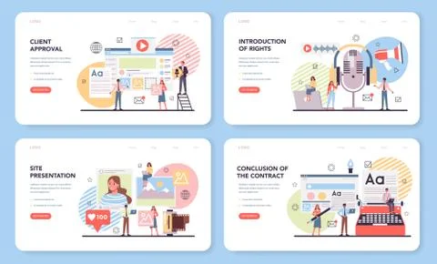 Website content web banner or landing page set. Idea of digital Stock Illustration