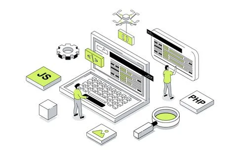 Website Creating Isometric Concept Illustrazione stock