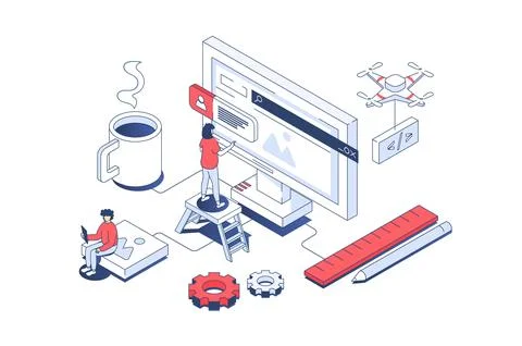 Website Creating Isometric Illustration Illustrazione stock