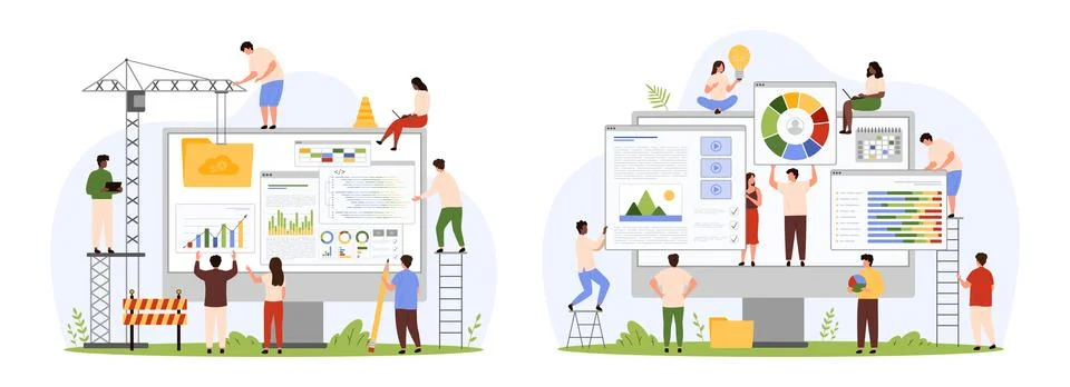 Website creation by tiny people and development of graphic interface usability Stock-Illustration
