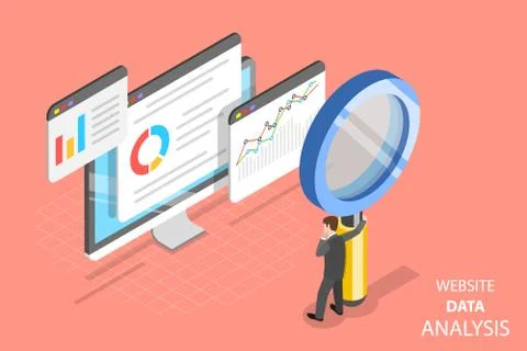 Website data analysis flat isometric vector. Stock Illustration